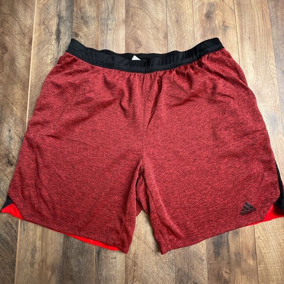 Adidas‎ Shorts Men's 2XL Red Athletic Training Running Fitness Soccer 2215 - Picture 1 of 14